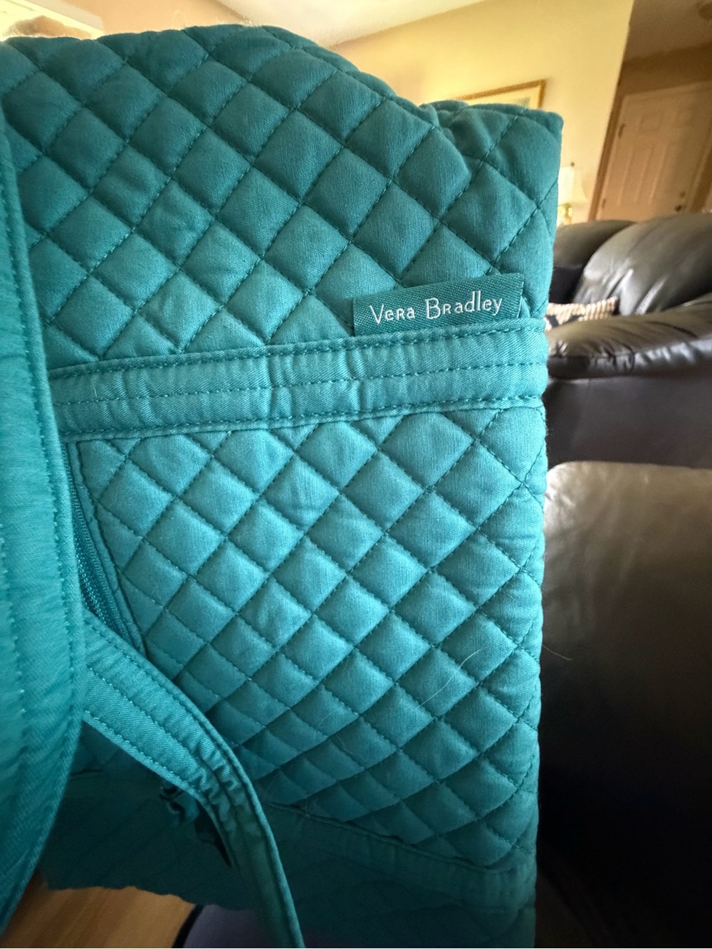 Vera Bradley Teal Quilted Tote with Floral Interior - Picture 4 of 8